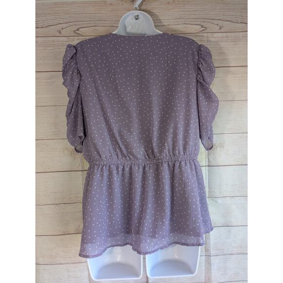 Maurices Top Womens Lg Purple Polka Dot Peplum Top Y2K - Picture 3 of 8